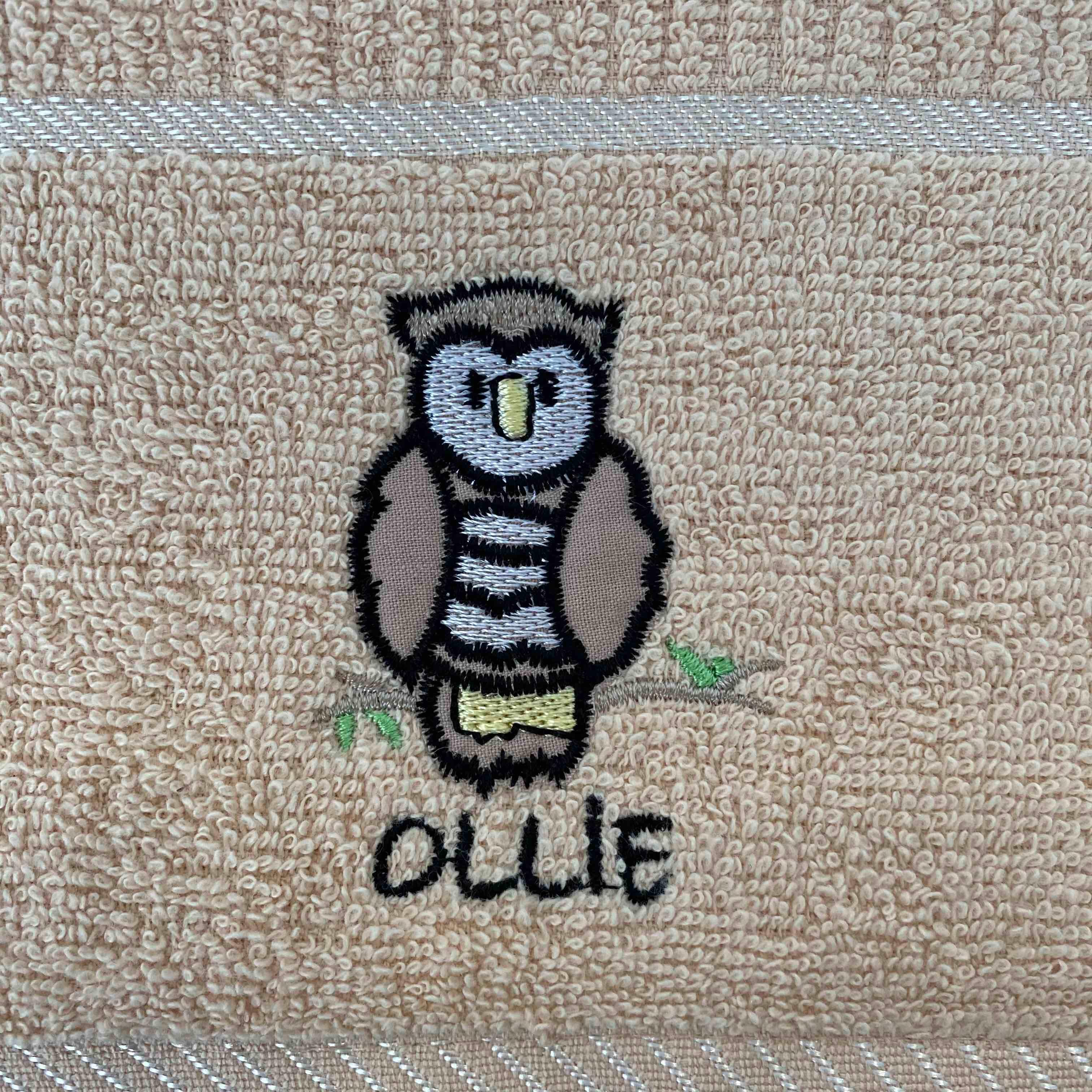 Ollie Owl Kitchen Towel Beige-Williamsons Factory Shop