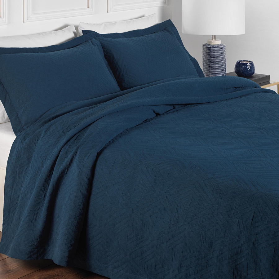 Padstow Woven Bedspread - Denim - Williamsons Factory Shop