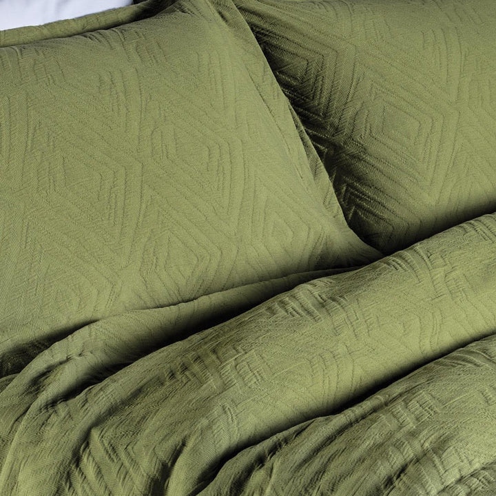 Padstow Woven Bedspread - Olive Green - Williamsons Factory Shop