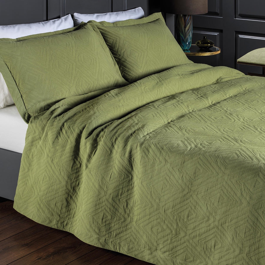 Padstow Woven Bedspread - Olive Green - Williamsons Factory Shop
