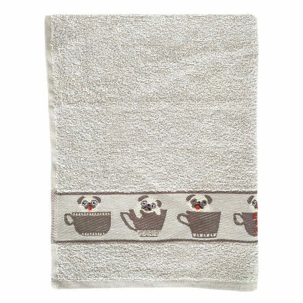 Pug in a Mug Kitchen Towel - Grey - Williamsons Factory Shop