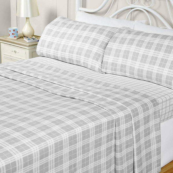 Quebec Flannelette Sheet Set - Grey - Williamsons Factory Shop