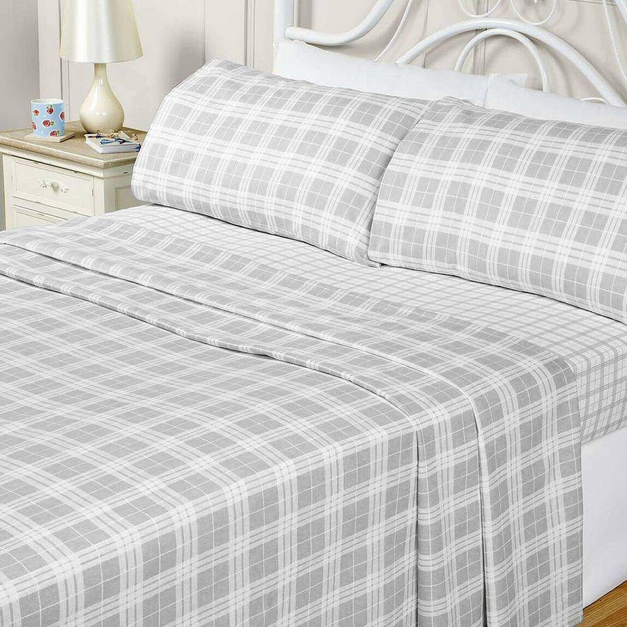 Quebec Flannelette Sheet Set - Grey - Williamsons Factory Shop
