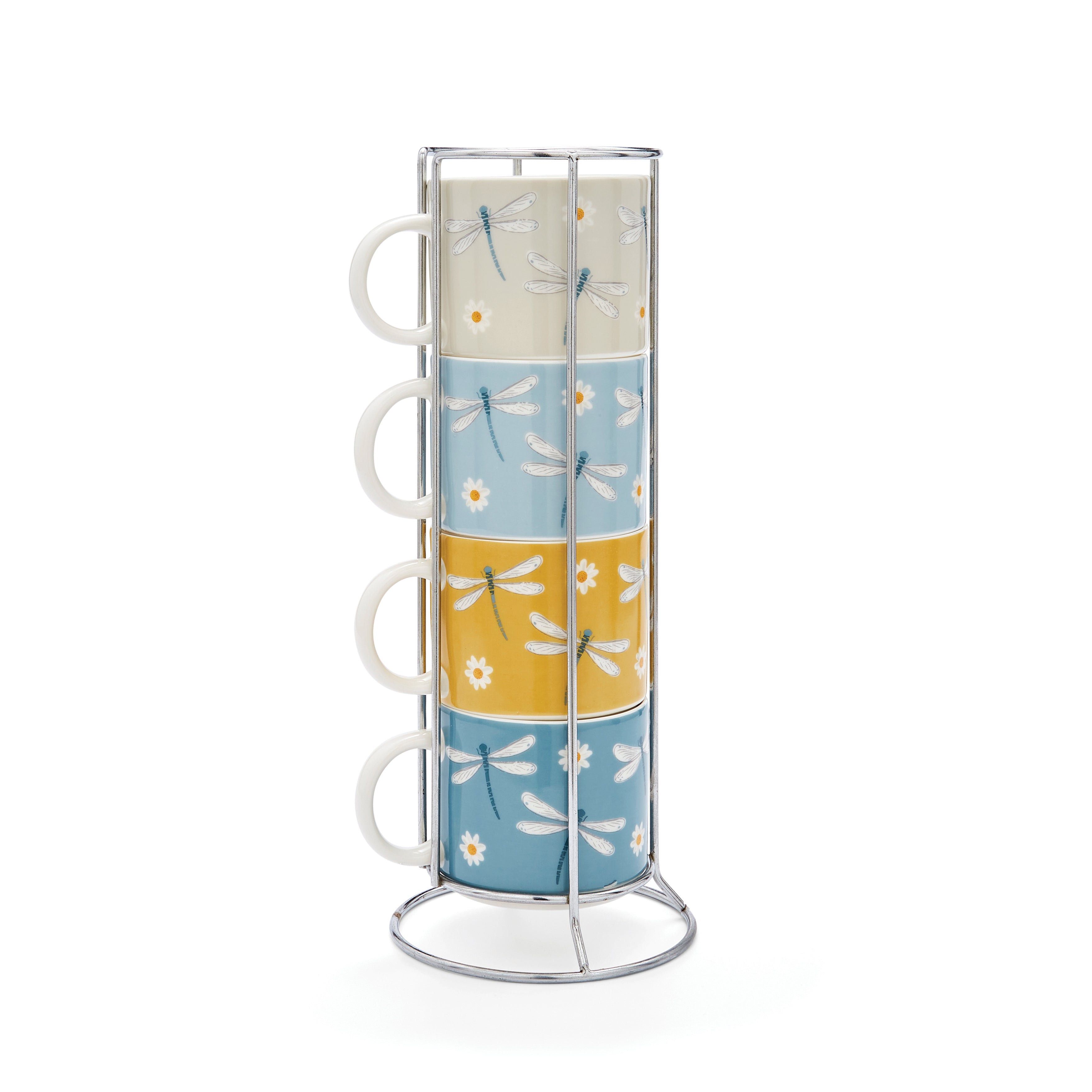 English Meadow Set of 4 Stacking Mugs In Holder