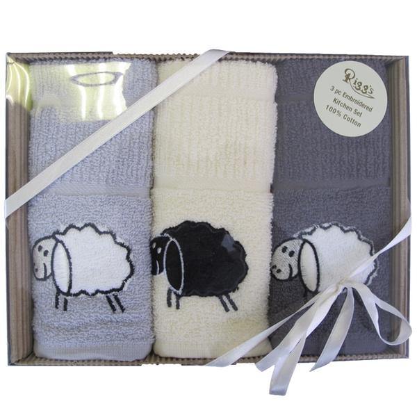 Sheep 3pc Embroidered Kitchen Towels-Williamsons Factory Shop