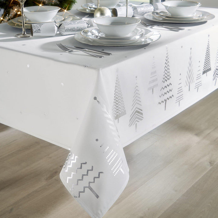 Silver Christmas Trees Tablecloth-Williamsons Factory Shop