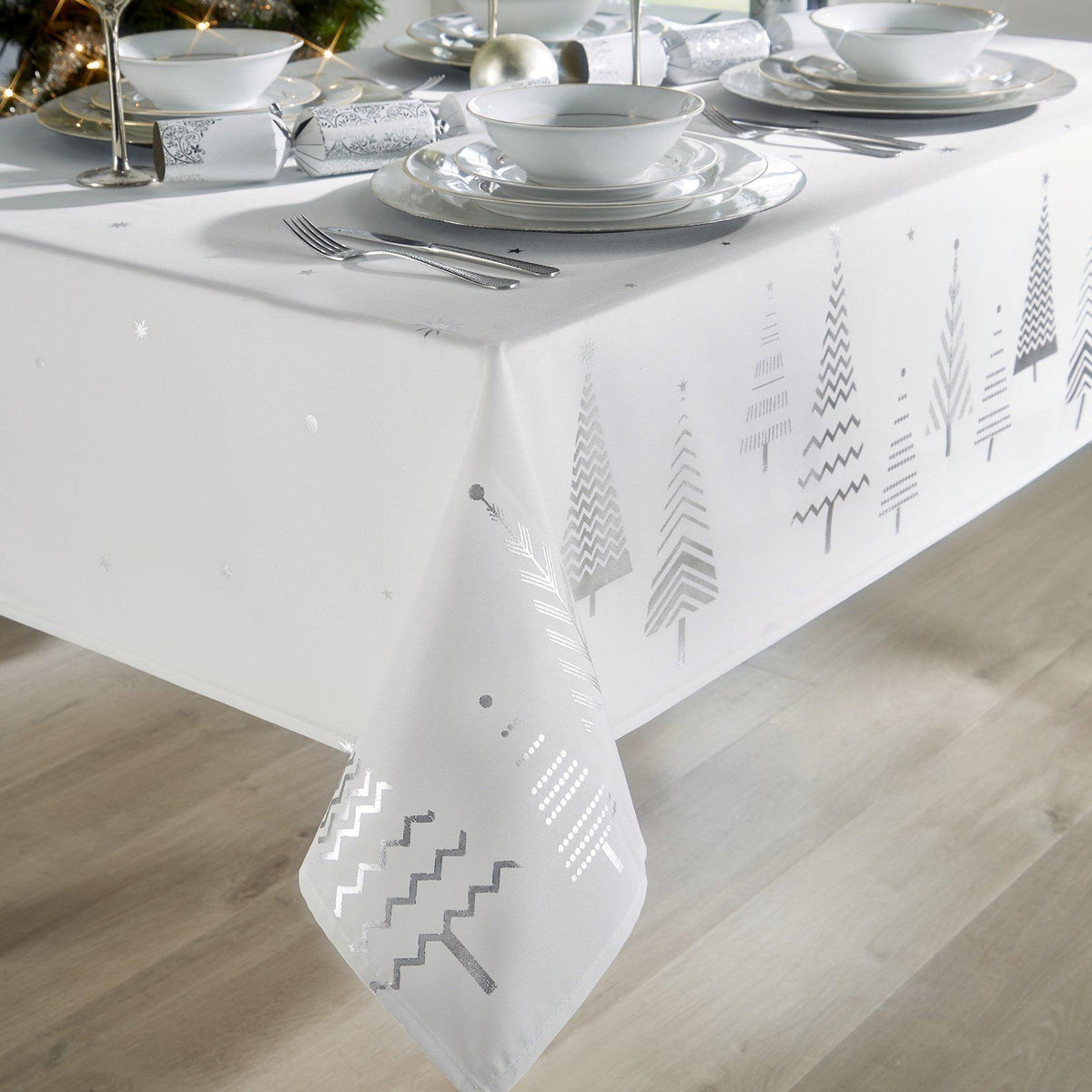 Silver Christmas Trees Tablecloth - Williamsons Home