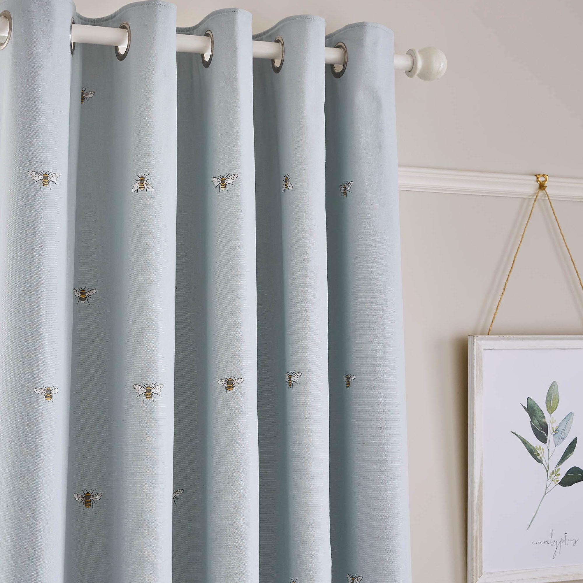 Sophie Allport Bee's Blackout Eyelet Curtains - Duck Egg-Williamsons Factory Shop