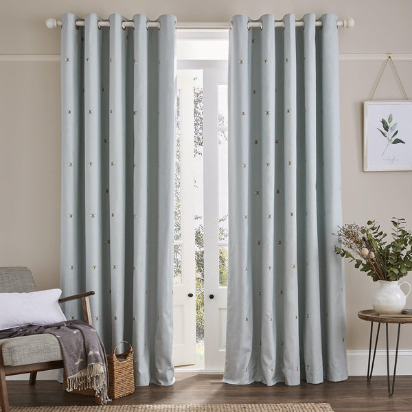 Sophie Allport Bee's Blackout Eyelet Curtains - Duck Egg-Williamsons Factory Shop