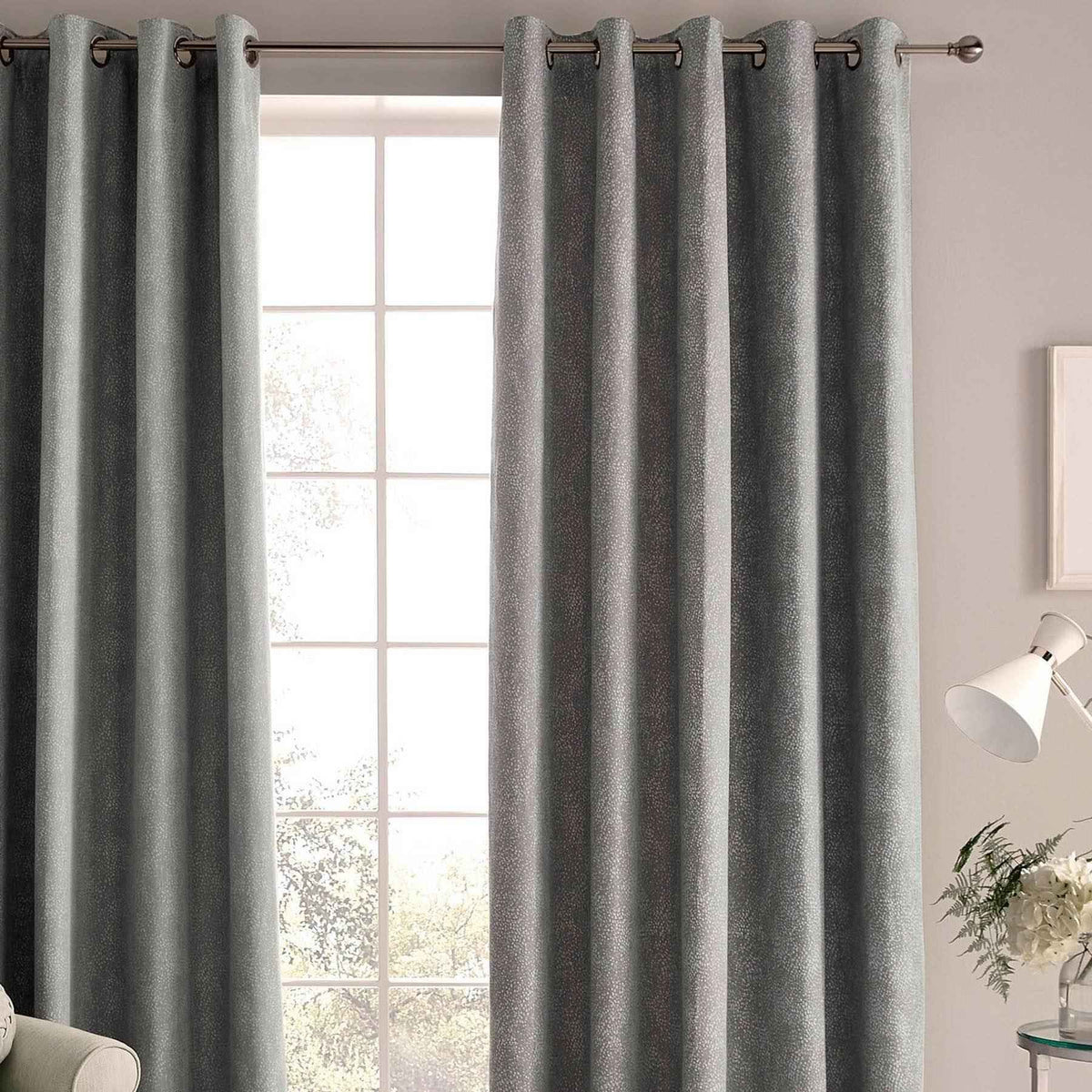 Laura Ashley Alnwick Eyelet Curtains - Steel - Williamsons Home