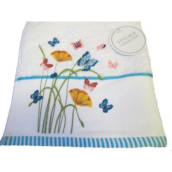 Vintage Butterfly White Towels-Williamsons Factory Shop