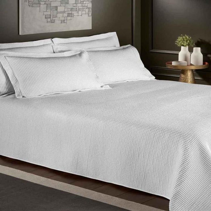 Waffle Woven Bedspread - White-Williamsons Factory Shop