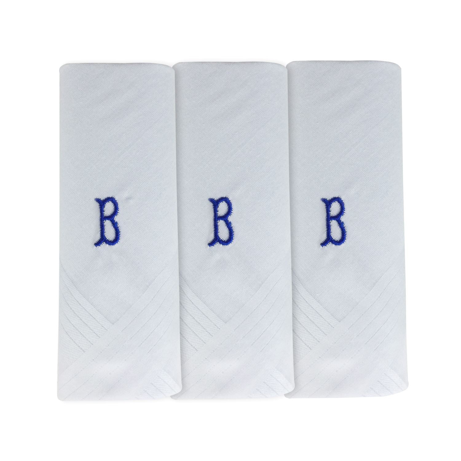 Mens 3 Pack Embroidered Initials Cotton Handkerchiefs