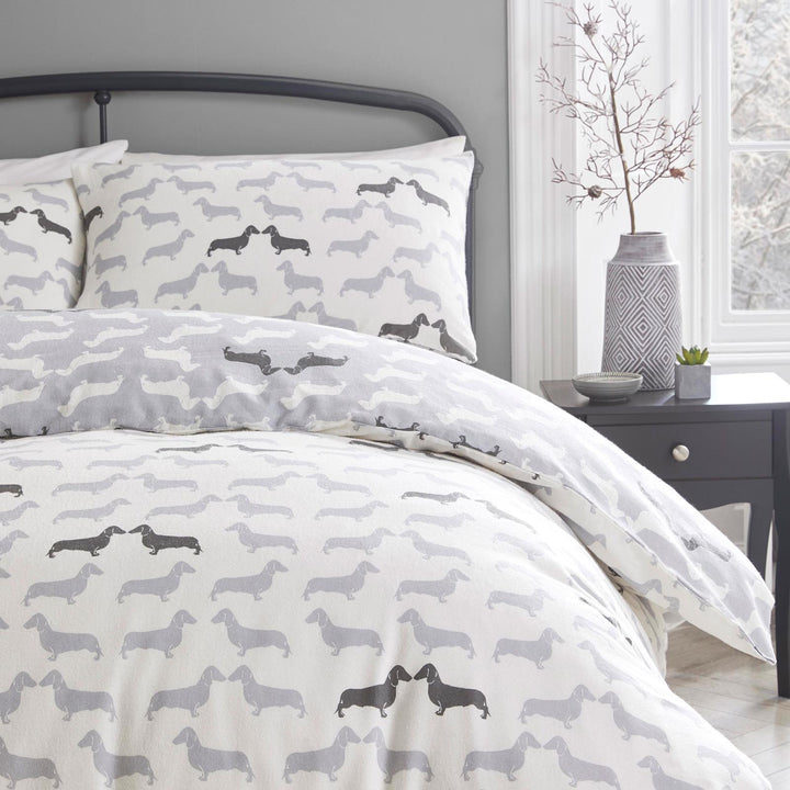 Dudley Love 100% Brushed Cotton Duvet Cover Set - Grey - Williamsons Factory Shop