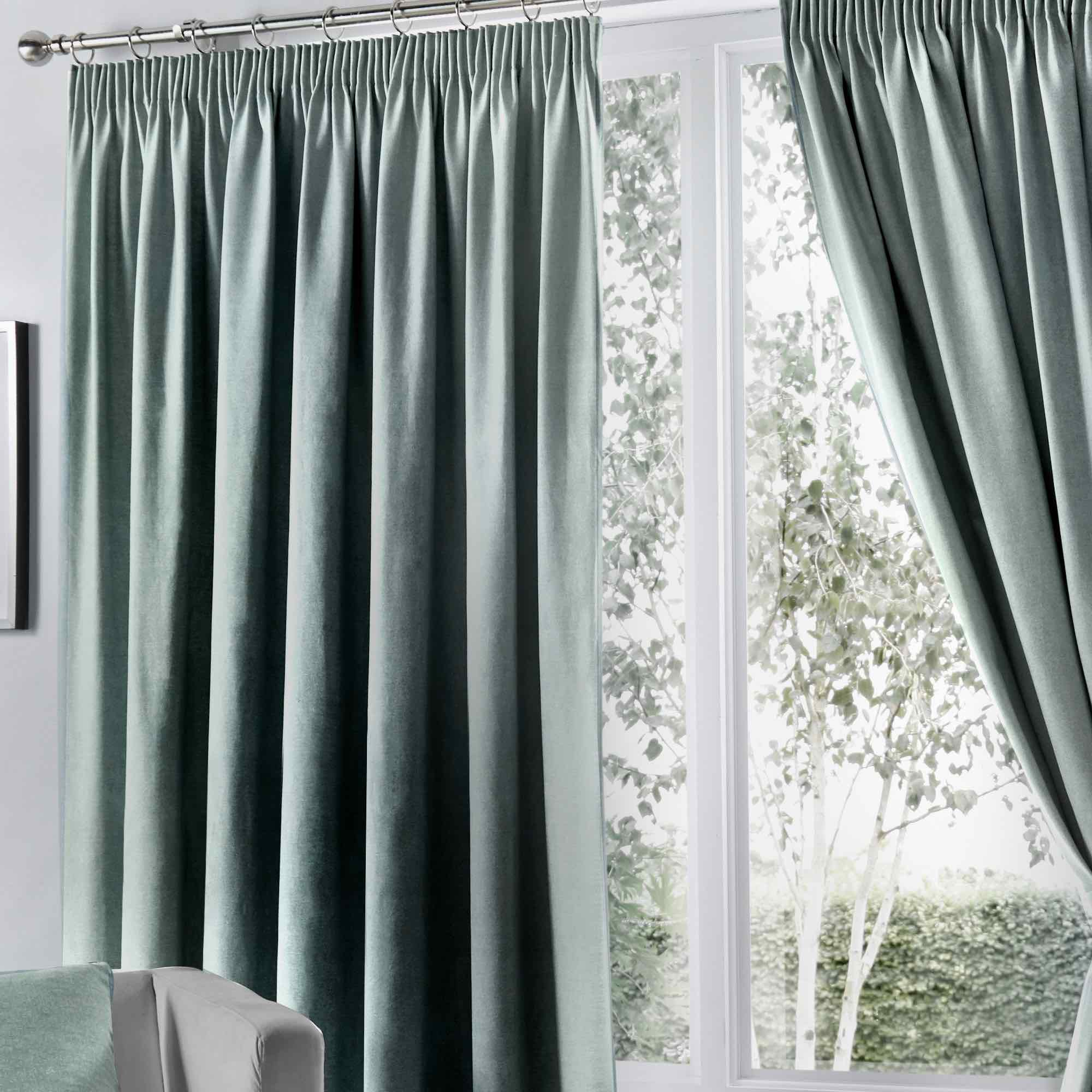 Dijon Blackout Thermal Pencil Pleat Curtains - Duck Egg