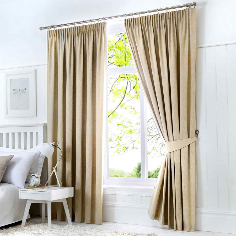 Dijon Blackout Thermal Pencil Pleat Curtains - Natural - Williamsons Factory Shop