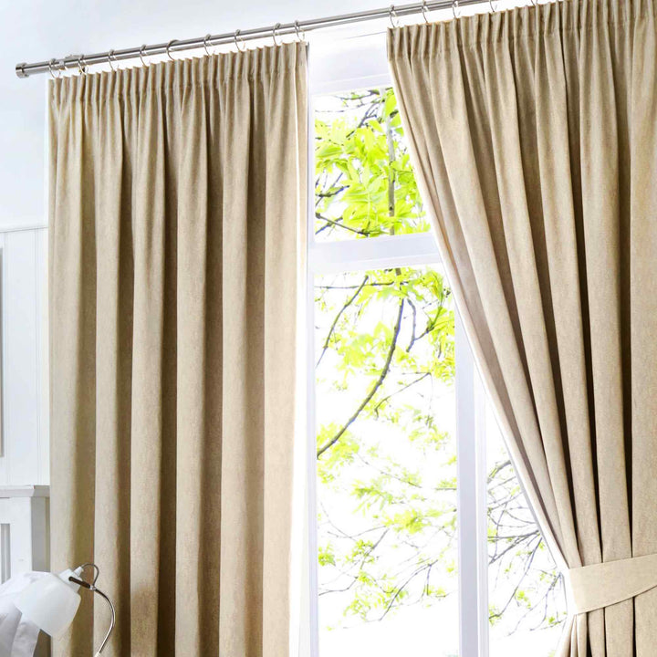 Dijon Blackout Thermal Pencil Pleat Curtains - Natural - Williamsons Factory Shop