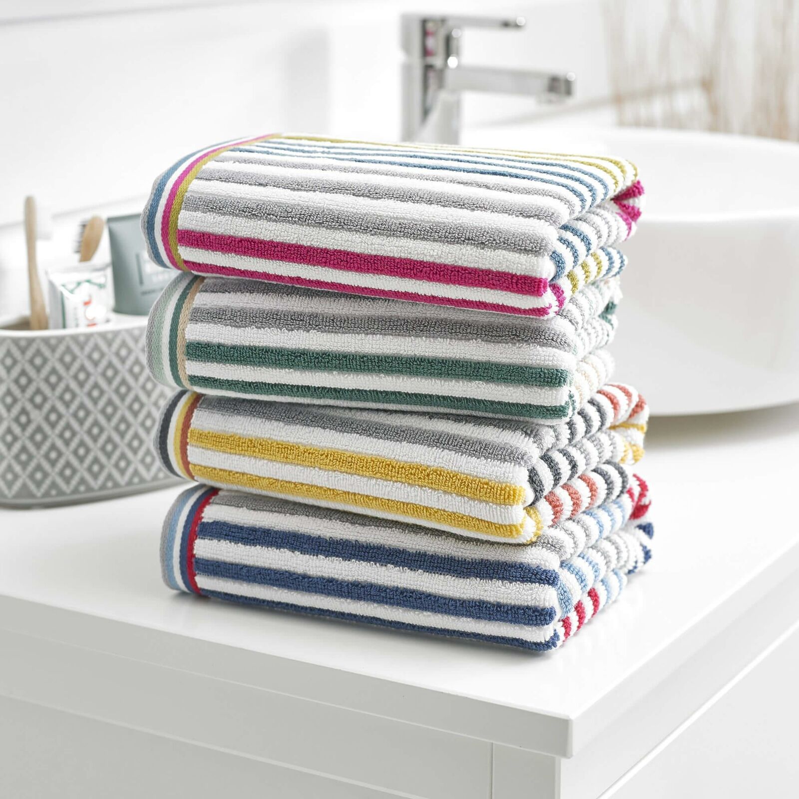 Hanover Striped Cotton Towel - Denim