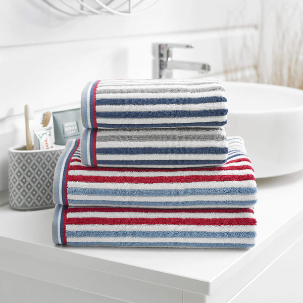 Hanover Striped Cotton Towel - Denim - Williamsons Factory Shop