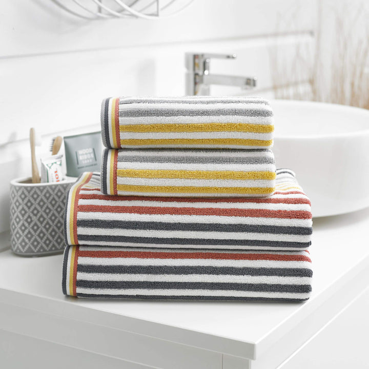 Hanover Striped Cotton Towel - Mustard - Williamsons Factory Shop