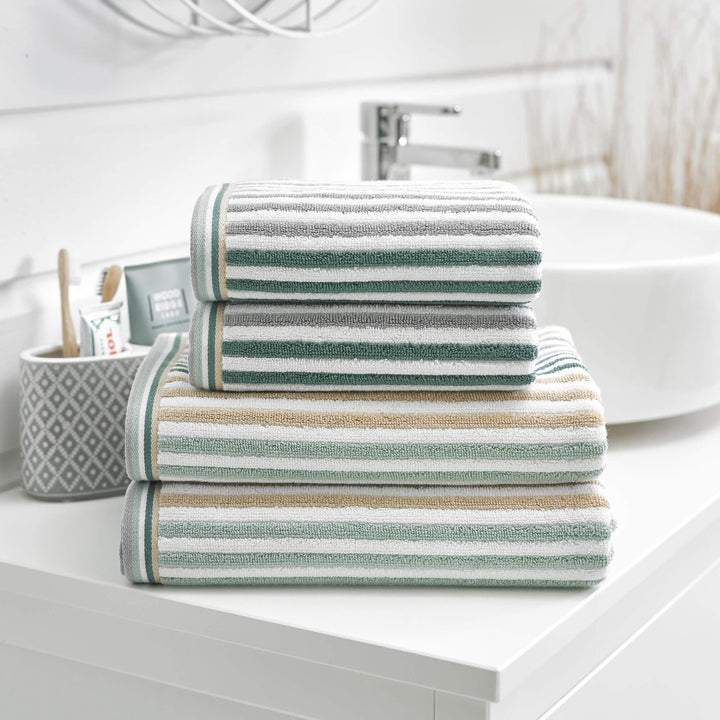 Hanover Striped Cotton Towel - Seagrass - Williamsons Factory Shop