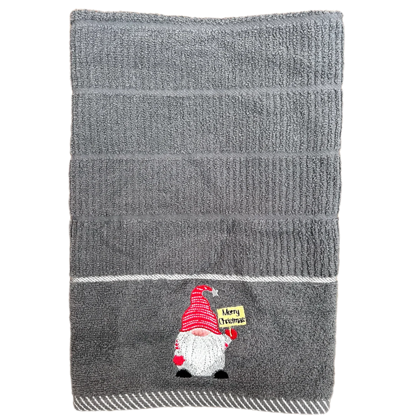 Merry Christmas Gonk Kitchen Towel - Grey - Williamsons Factory Shop