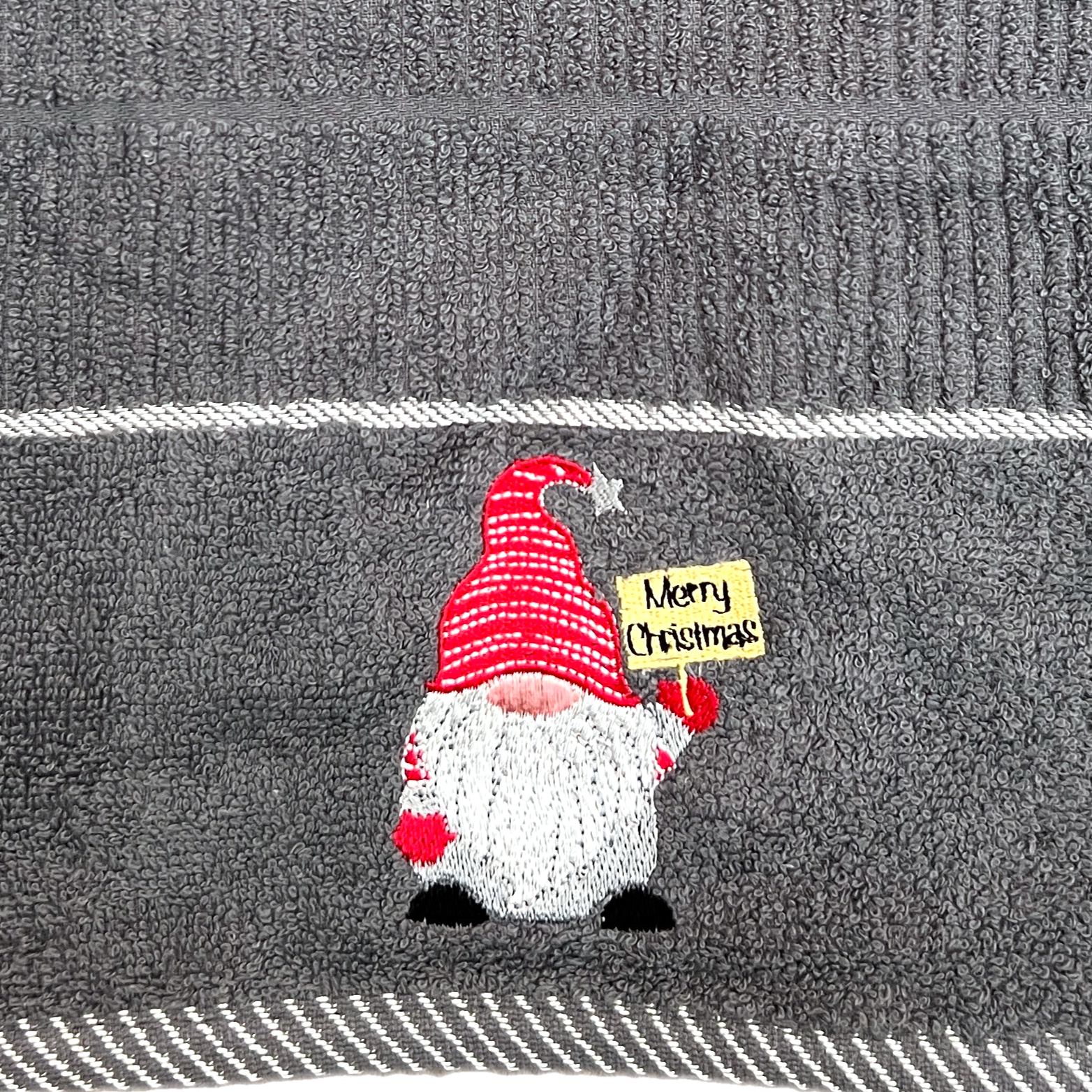 Merry Christmas Gonk Kitchen Towel - Grey
