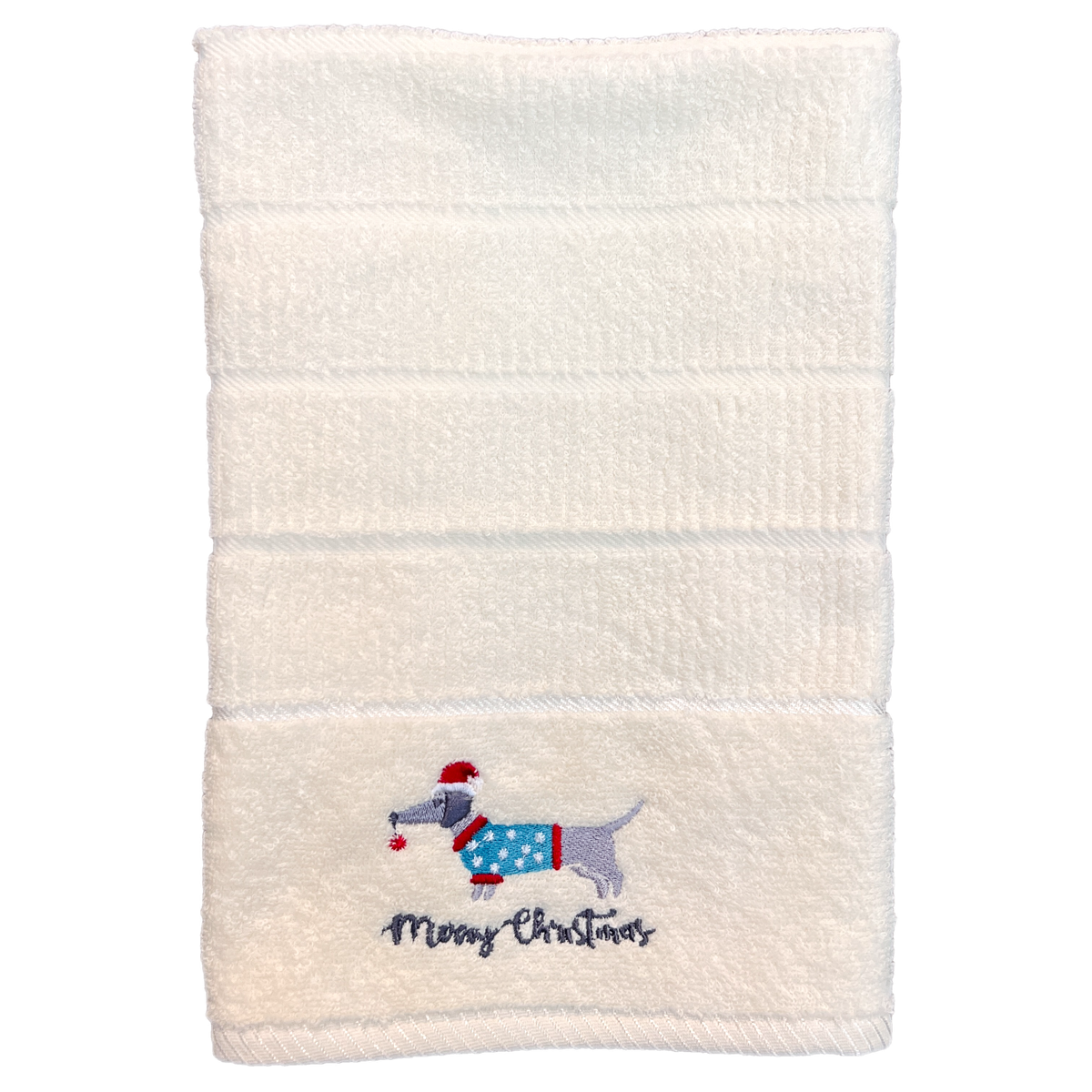 Merry Christmas Sausage Dog Kitchen Towel - Cream - Williamsons Home