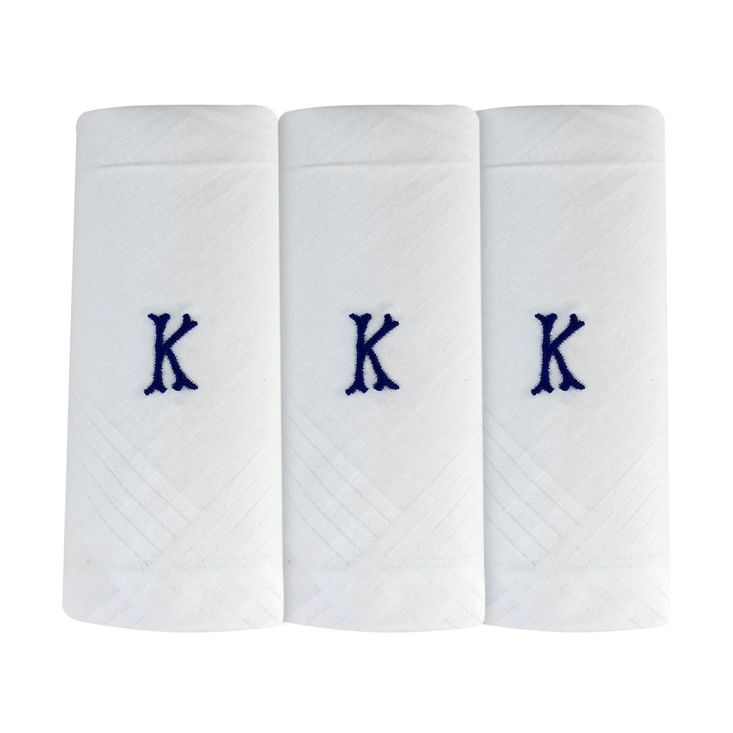 Mens 3 Pack Embroidered Initials Cotton Handkerchiefs