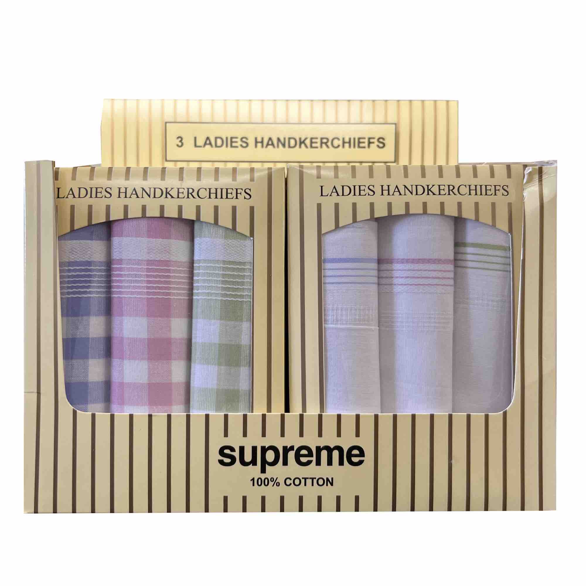 Ladies 3pk Supreme Cotton Handkerchiefs