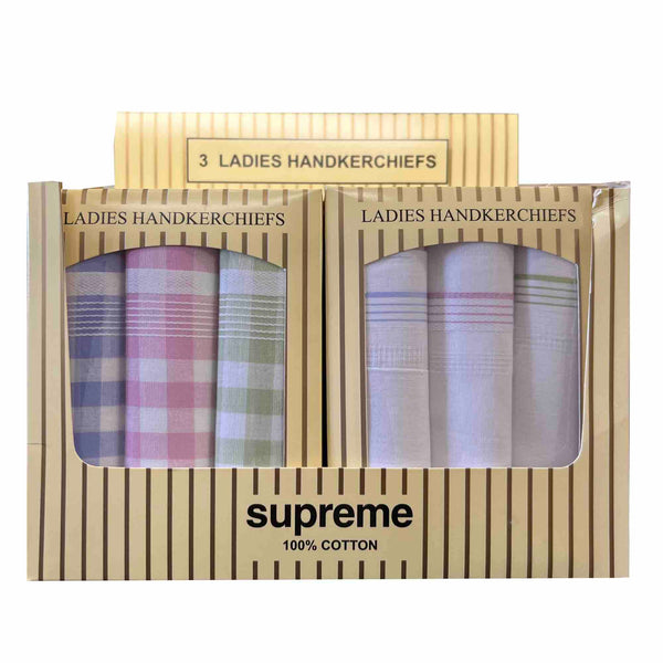 Ladies 3pk Supreme Cotton Handkerchiefs