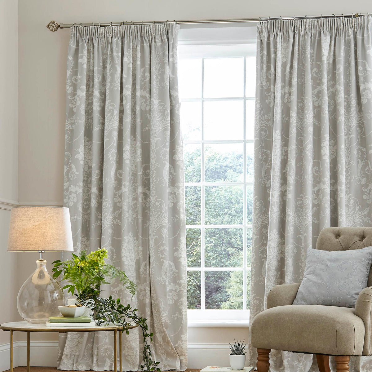 Laura Ashley Josette Blackout Pencil Pleat Curtains - Dove Grey - Williamsons Home