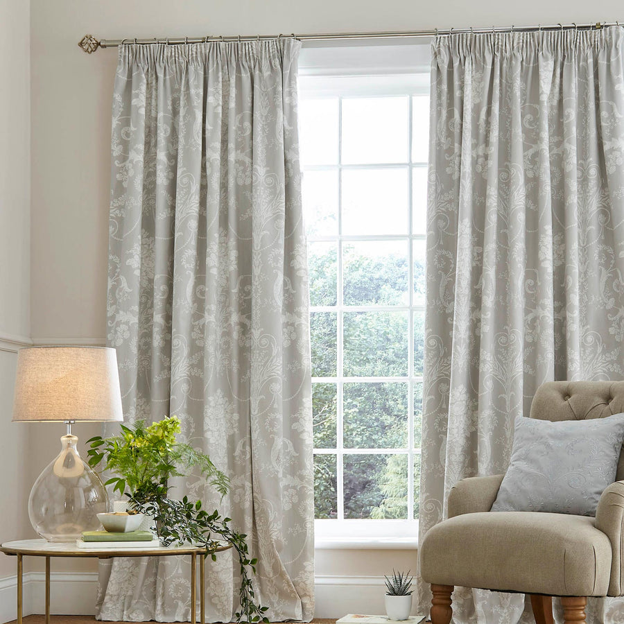 Laura Ashley Josette Blackout Pencil Pleat Curtains - Dove Grey - Williamsons Factory Shop