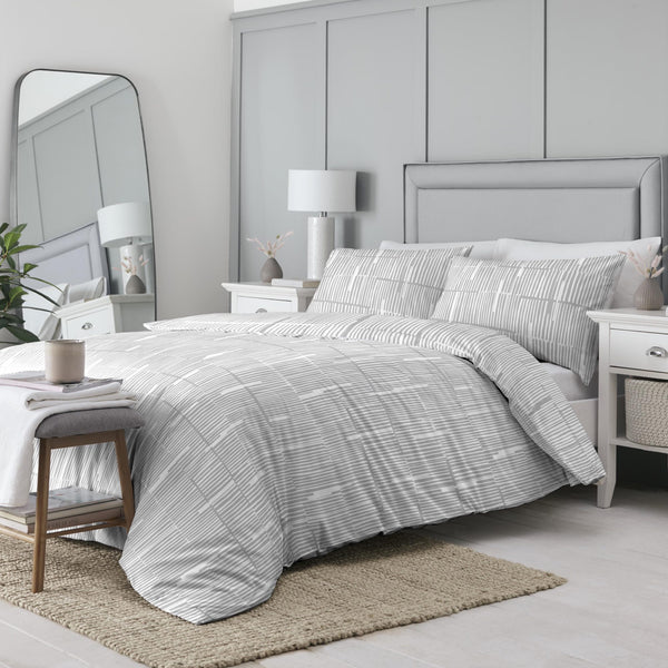 Drift Home Linear Striped Recycled Duvet Cover Set - Grey - Williamsons Factory Shop