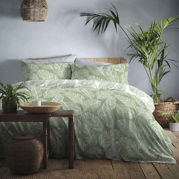 Matteo Palm Leaf Print Duvet Cover Set - Green - Williamsons Home