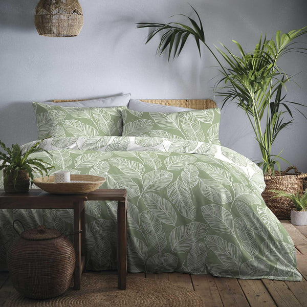 Matteo Palm Leaf Print Duvet Cover Set - Green - Williamsons Factory Shop