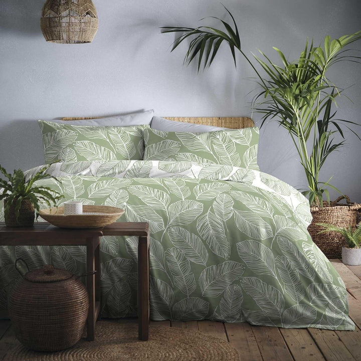 Matteo Palm Leaf Print Duvet Cover Set - Green - Williamsons Factory Shop