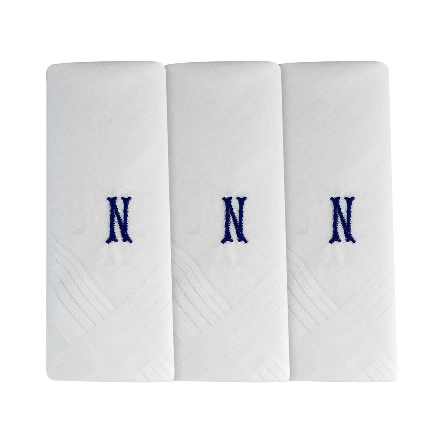 Mens 3 Pack Embroidered Initials Cotton Handkerchiefs