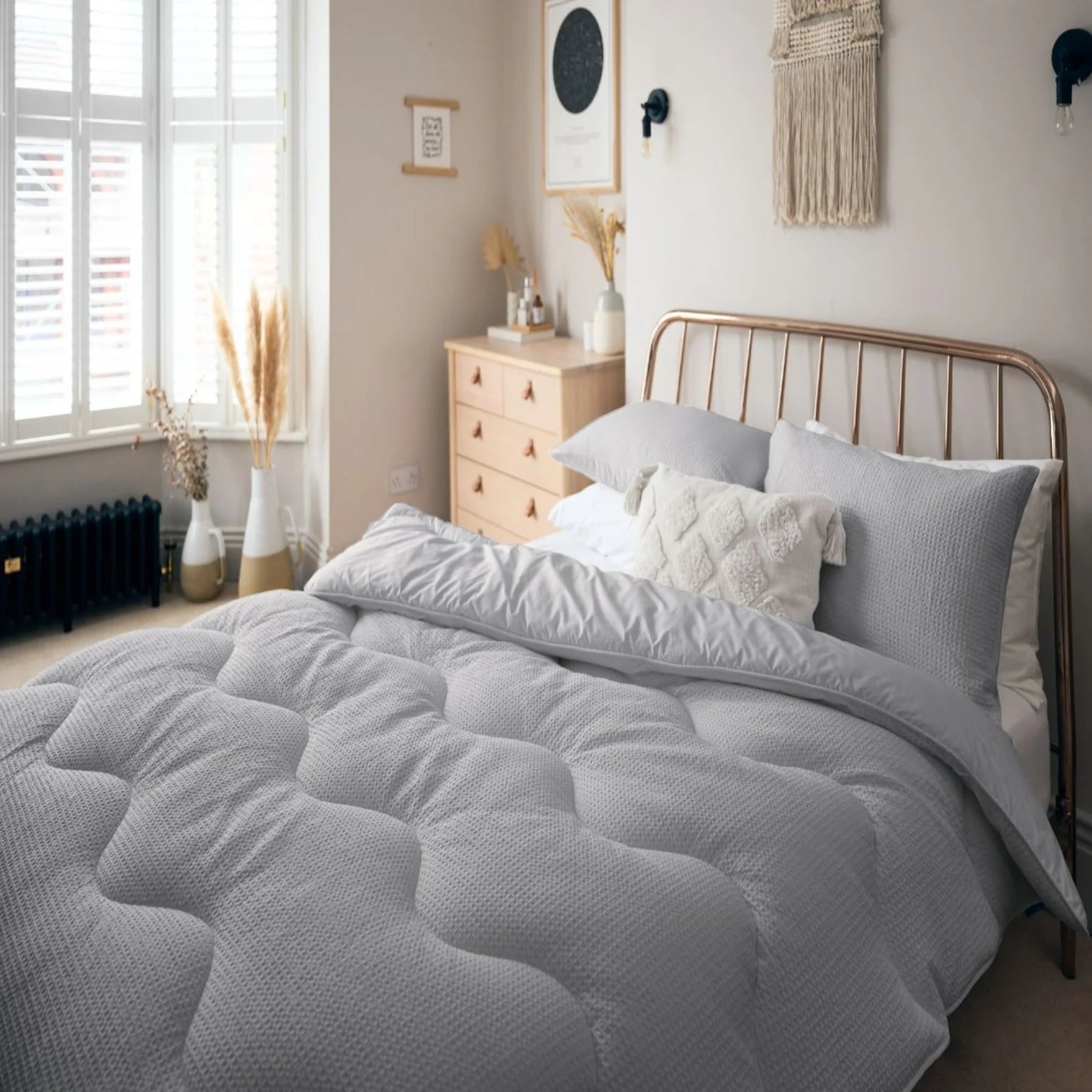 Fine Bedding Night Owl Cotton Waffle Coverless Duvet - Grey