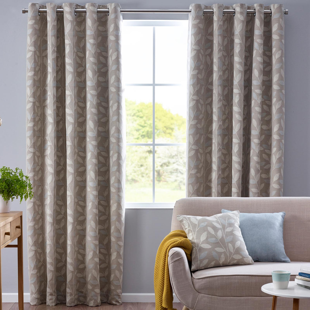 Pippa Leaf Lined Eyelet Curtains - Duck Egg - Williamsons Home