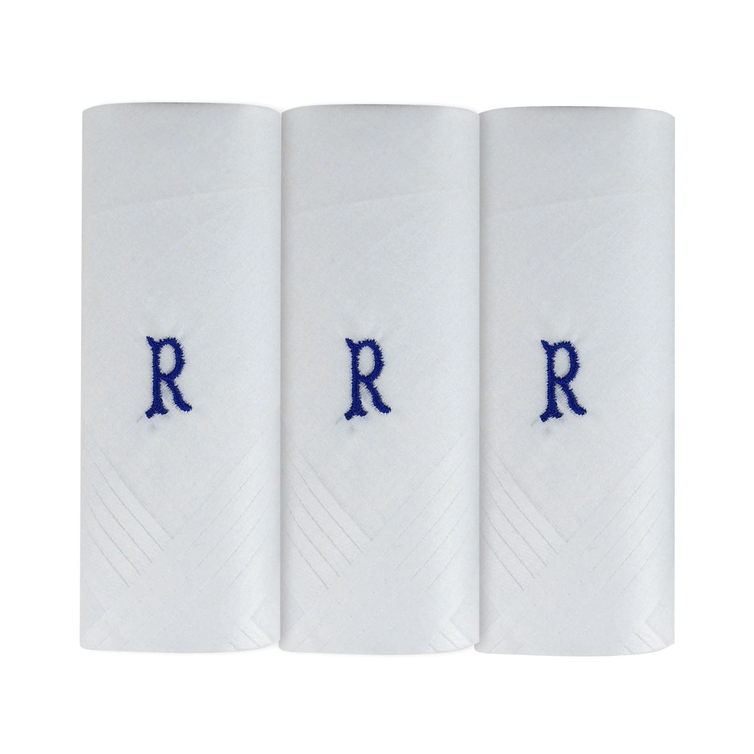 Mens 3 Pack Embroidered Initials Cotton Handkerchiefs