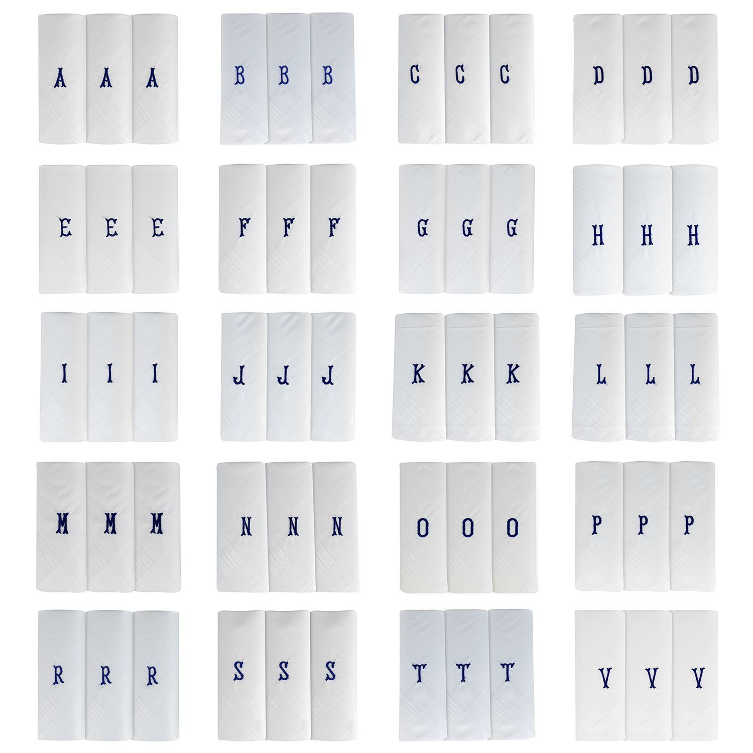 Mens 3 Pack Embroidered Initials Cotton Handkerchiefs