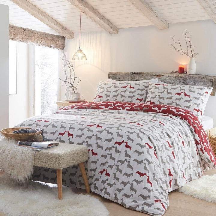 Dudley Love 100% Brushed Cotton Duvet Cover Set - Red - Williamsons Factory Shop