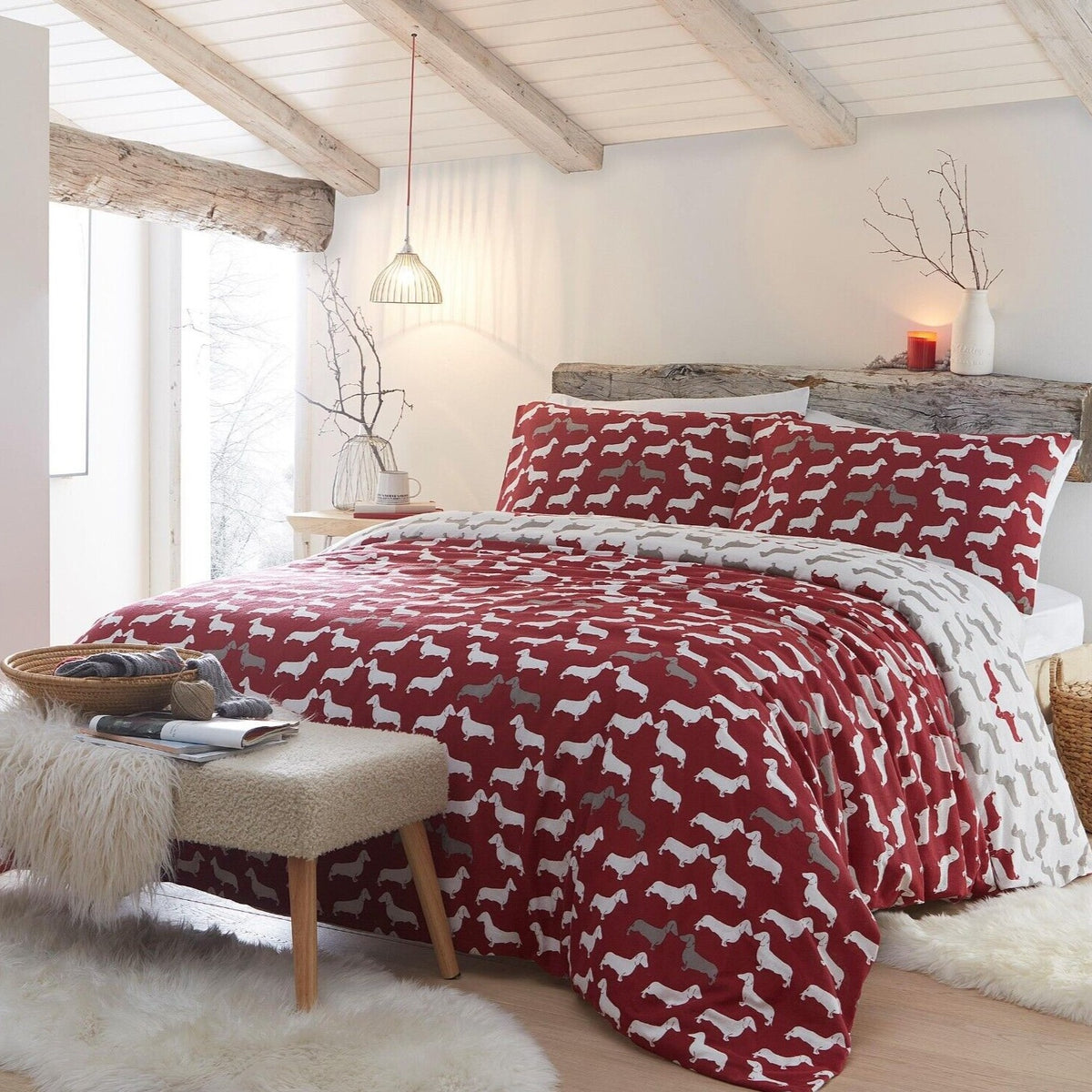 Dudley Love 100% Brushed Cotton Duvet Cover Set - Red - Williamsons Home
