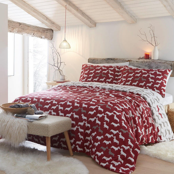 Dudley Love 100% Brushed Cotton Duvet Cover Set - Red - Williamsons Factory Shop
