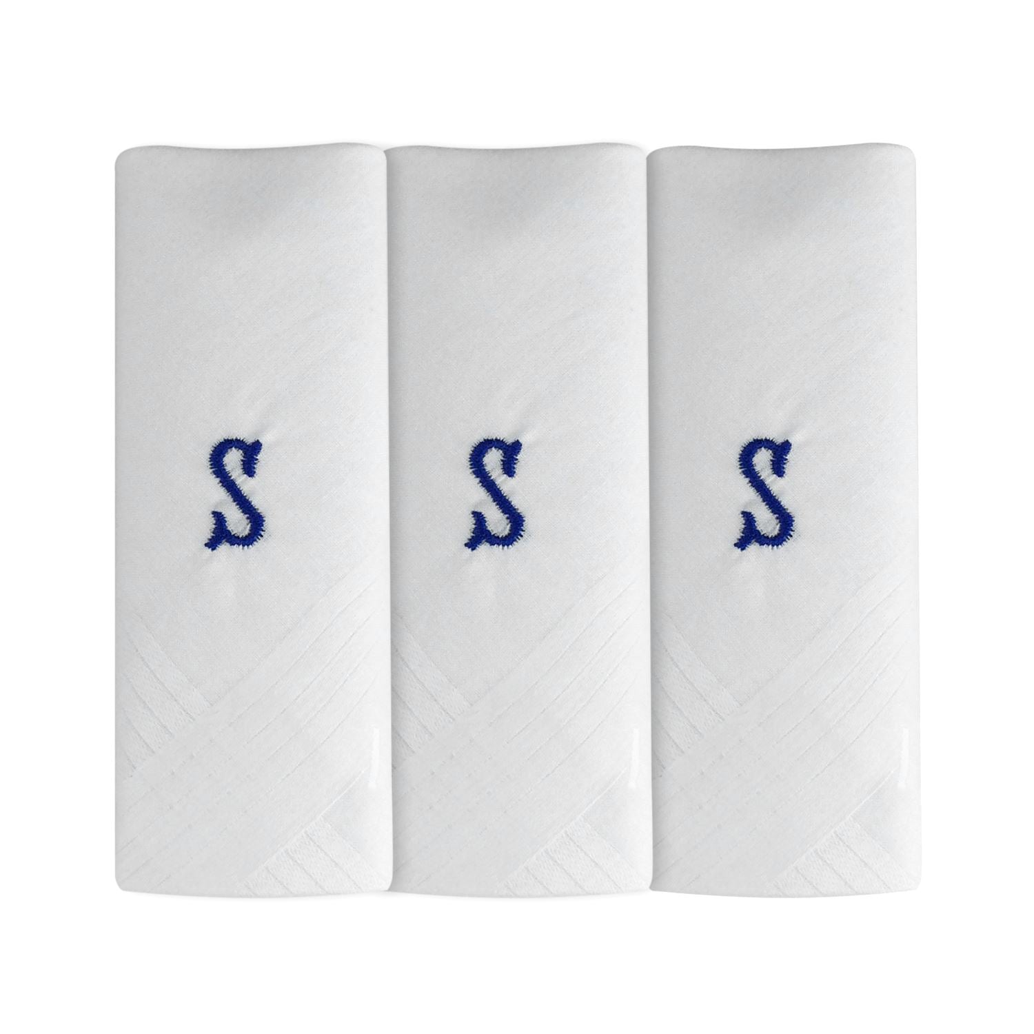 Mens 3 Pack Embroidered Initials Cotton Handkerchiefs