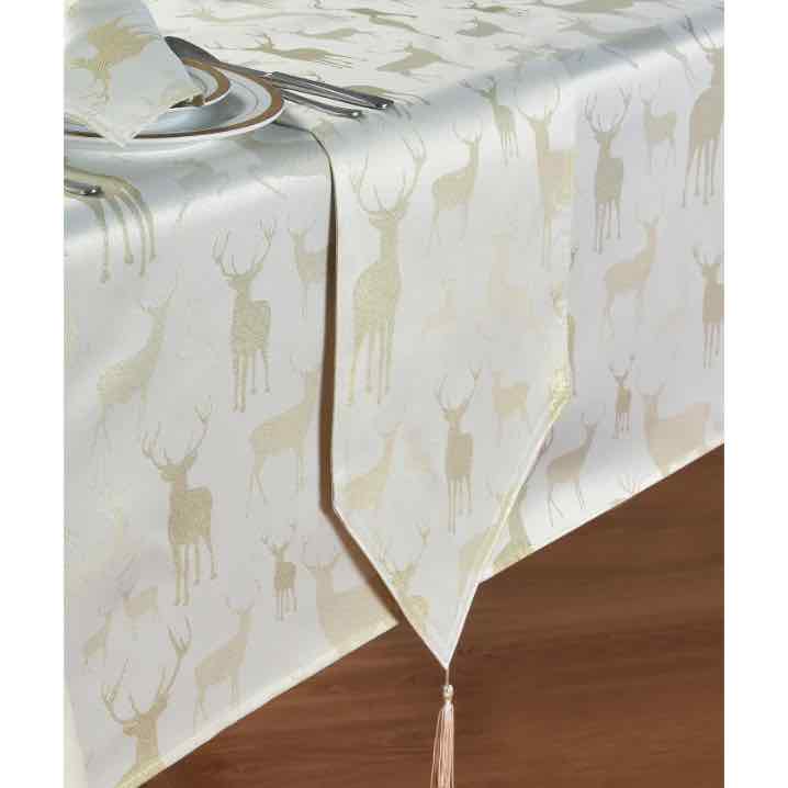 Stag Christmas Tablecloth - Gold - Williamsons Home