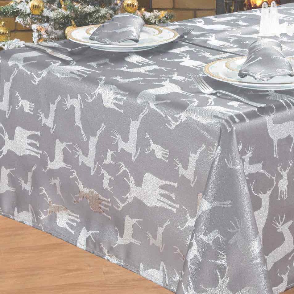 Stag Christmas Tablecloth - Grey