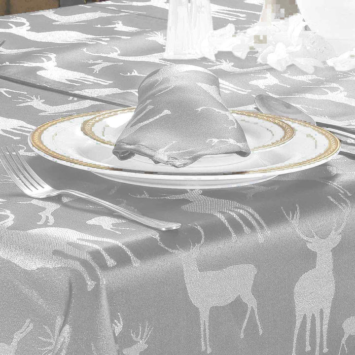 Stag Christmas Tablecloth - Grey - Williamsons Factory Shop