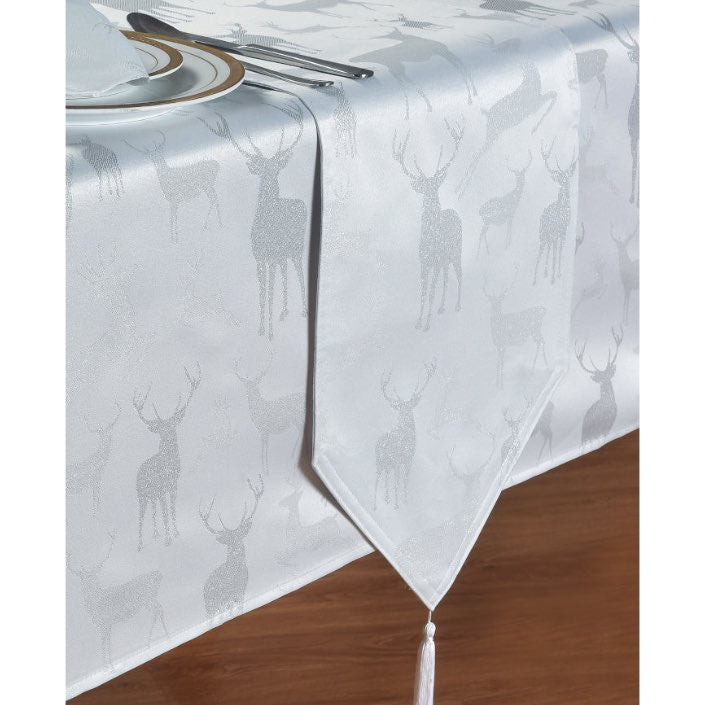 Stag Christmas Tablecloth - Silver - Williamsons Home
